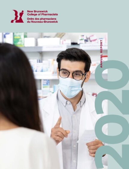 A young pharmacist in his nose mask interacting with a female customer